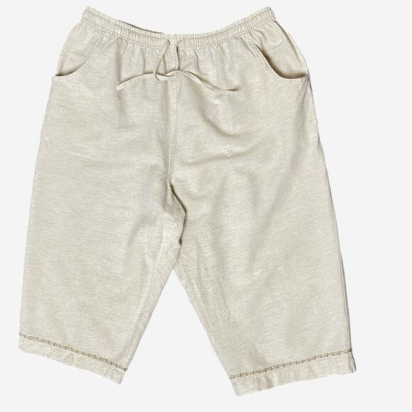 Lemon Grass Pants - Lemon Grass Pants Capri Size Large Beige Cotton Blend Pull On Pockets Boho